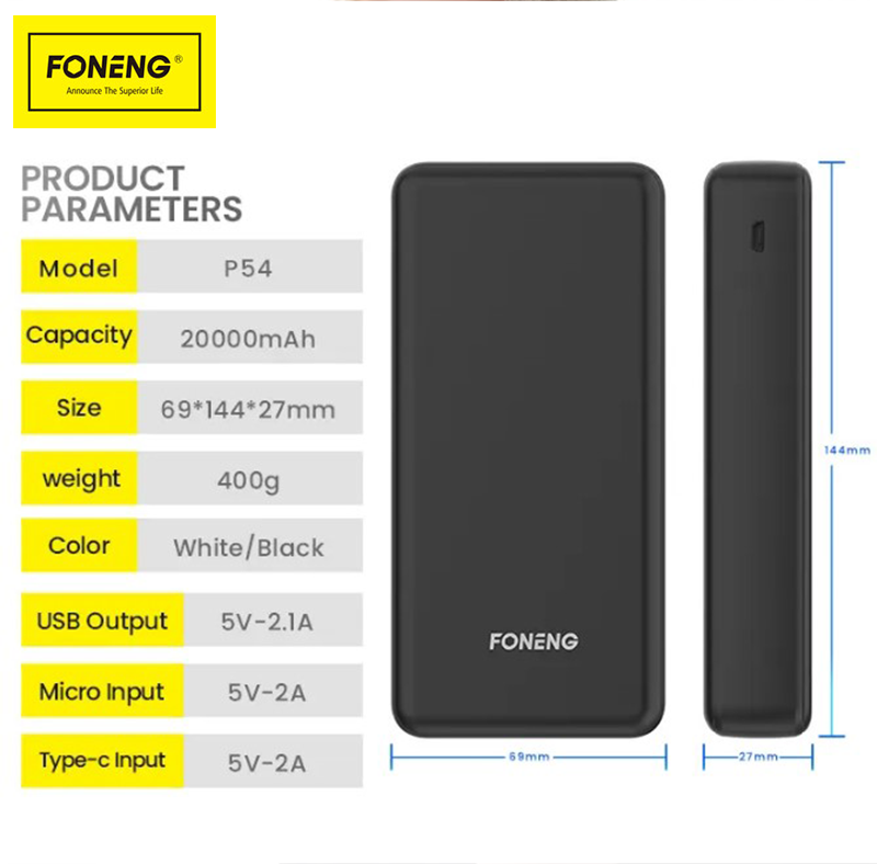 Повербанк Foneng 20000 mAh Черный (P54) - фото 4