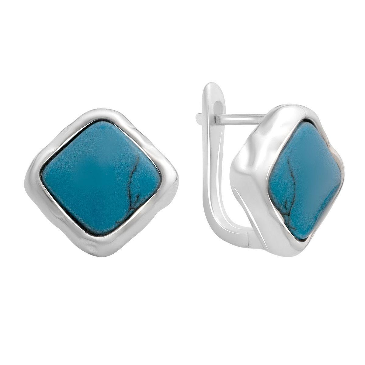 Срібні сережки-квадрати з натуральною бірюзою Срібні сережки-квадрати з натуральною бірюзою