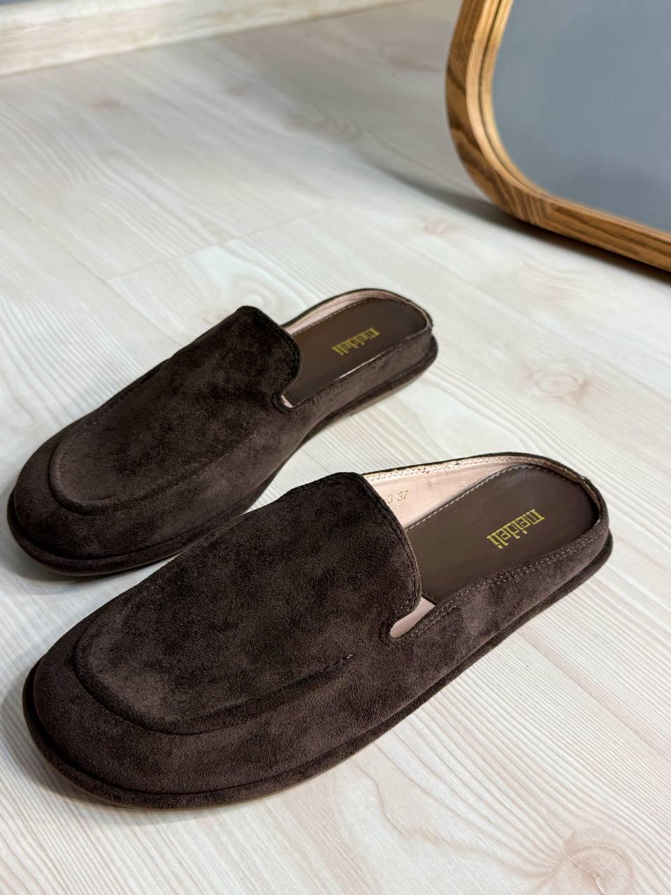 Мюлі жіночі Meideli 2115-3 лофери з відкритою п'яткою замшеві шльопанці р. 40 Коричневий (6519)