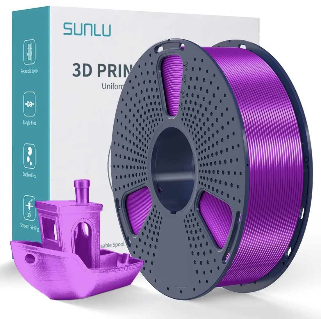 Пластик для 3D-друку SUNLU Silk PLA+ Reusable Spool 1,75 мм 1 кг Purple (04740811Z)