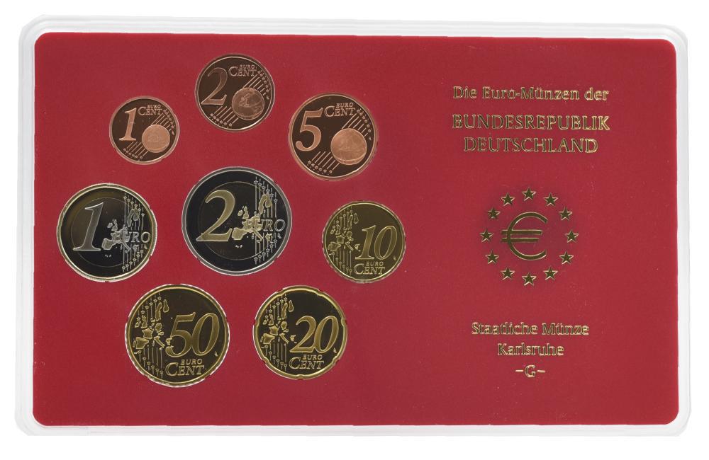 Коллекционные монеты Германия набор из 8 монет евро 2004 UNC G 1/2/5/10/20/50 евроцентов 1/2 евро в сувенирной упаковке (М22731)