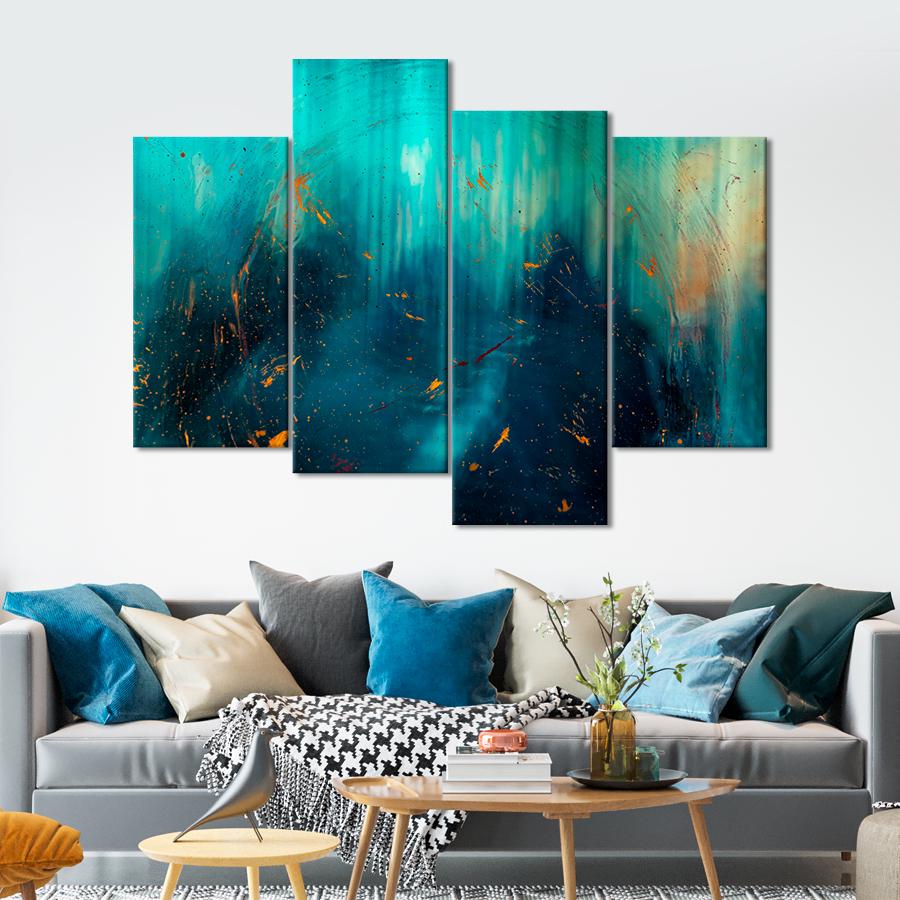 Картина абстракция Золотые искры на мрачном фоне 129x90 см (A936-4)