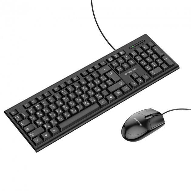 Клавиатура с мышью проводная Borofone Business keyboard and mouse set BG6 Office Combo RU/ENG раскладка Black - фото 2