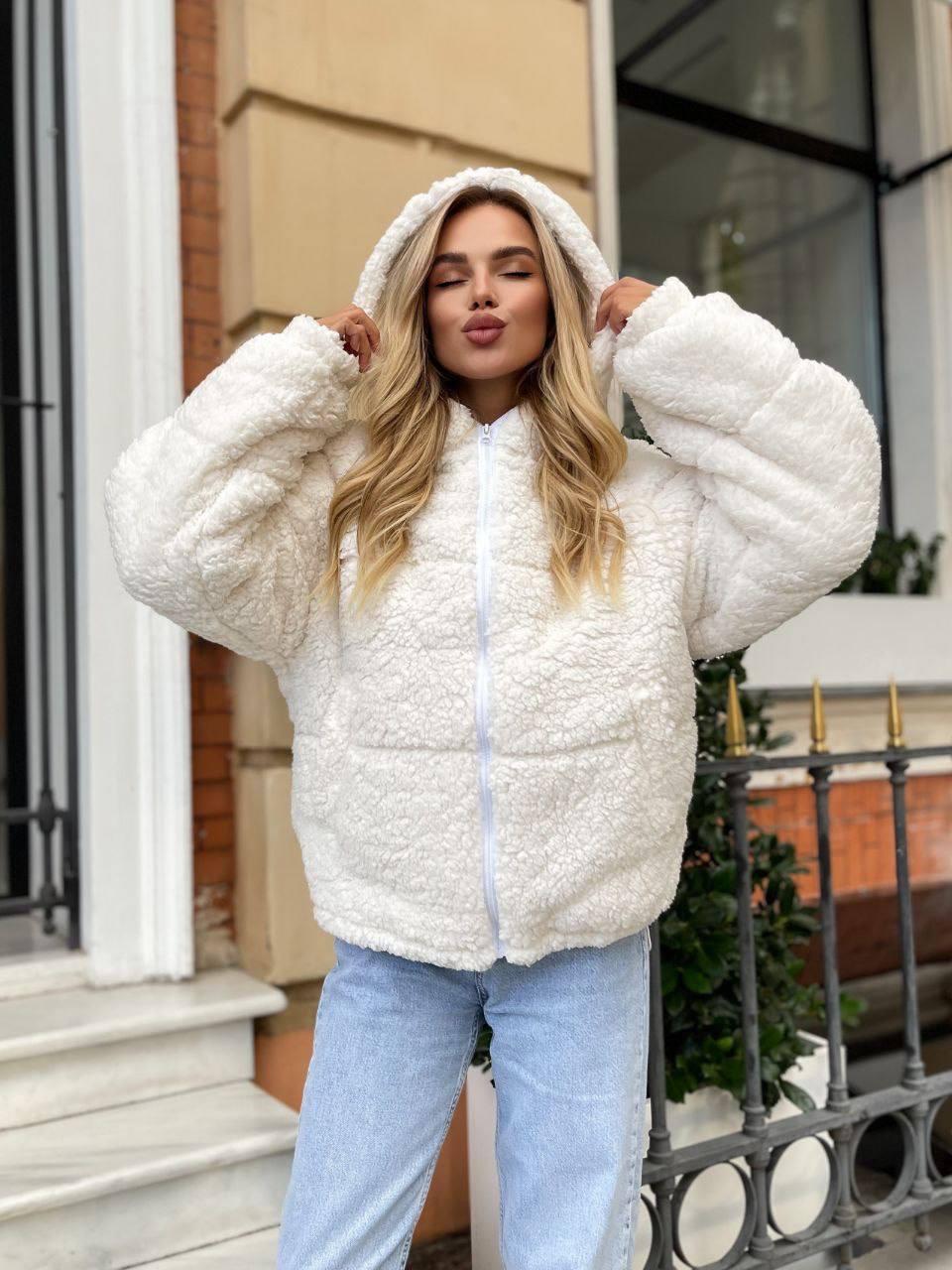 Куртка жіноча демісезонна Тедді хутряна XL-3XL Білий (OV-7144BI-XL-3XL) - фото 5