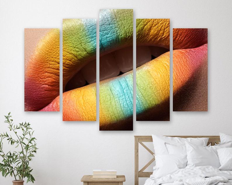 Модульная картина на холсте из пяти частей KIL Art Разноцветные губы 112x68 см (M51_M_203)