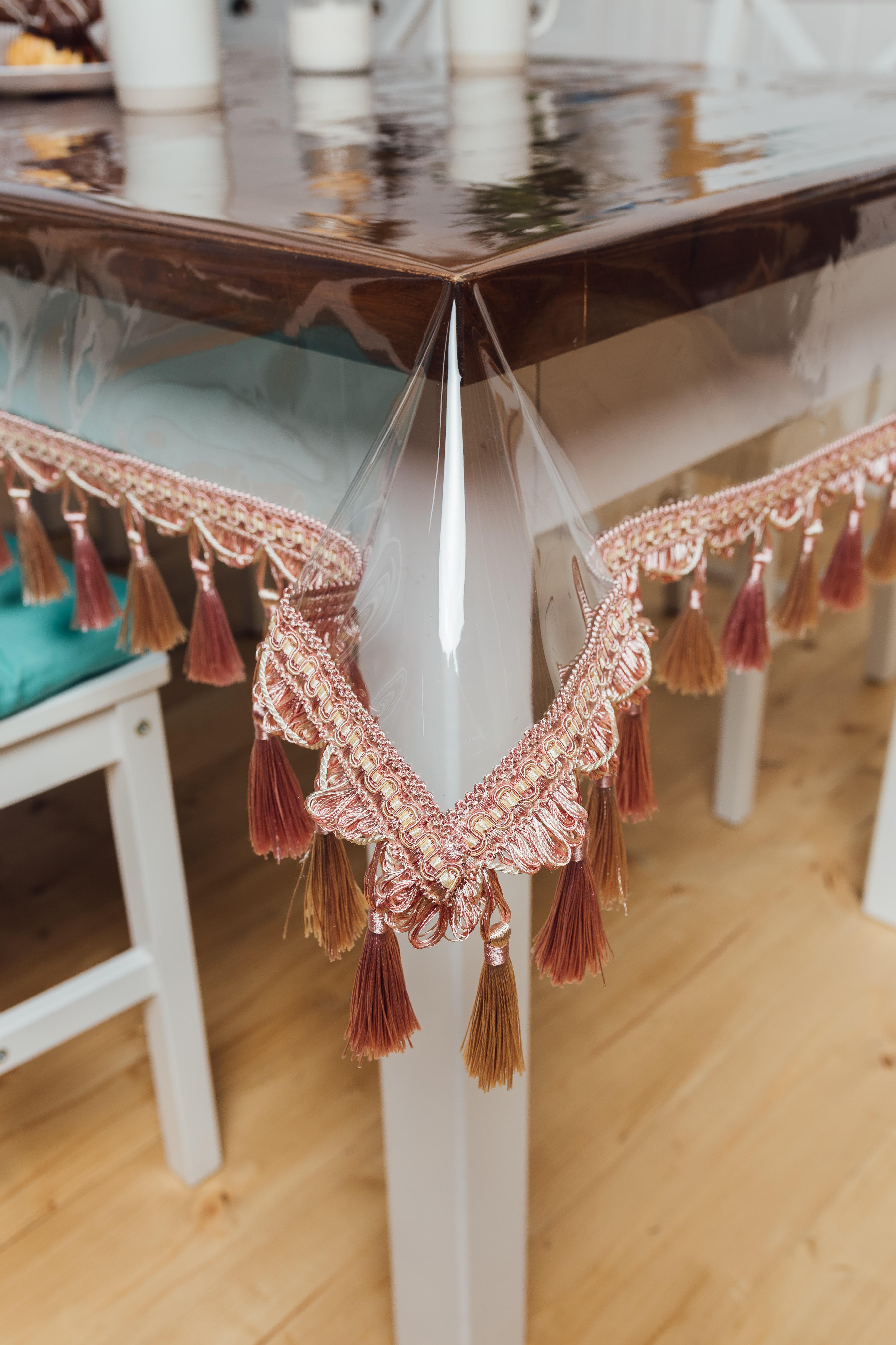 Скатертина силіконова з бахромою 350x150 см Рожевий (501-226)