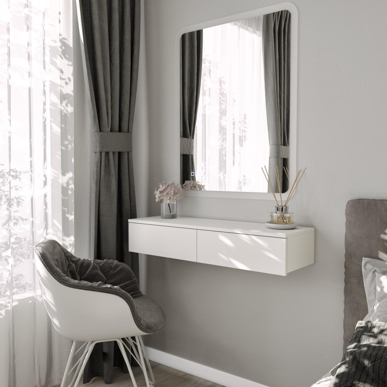 Туалетний стіл підвісний N&C для макіяжу з двома висувними ящиками Білий (FT-226) - фото 1