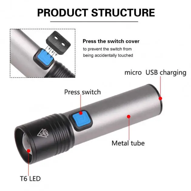 Ручной фонарь светодиодный Bailong BL-K31 USB CHARGE+ ZOOM аккумуляторный - фото 2