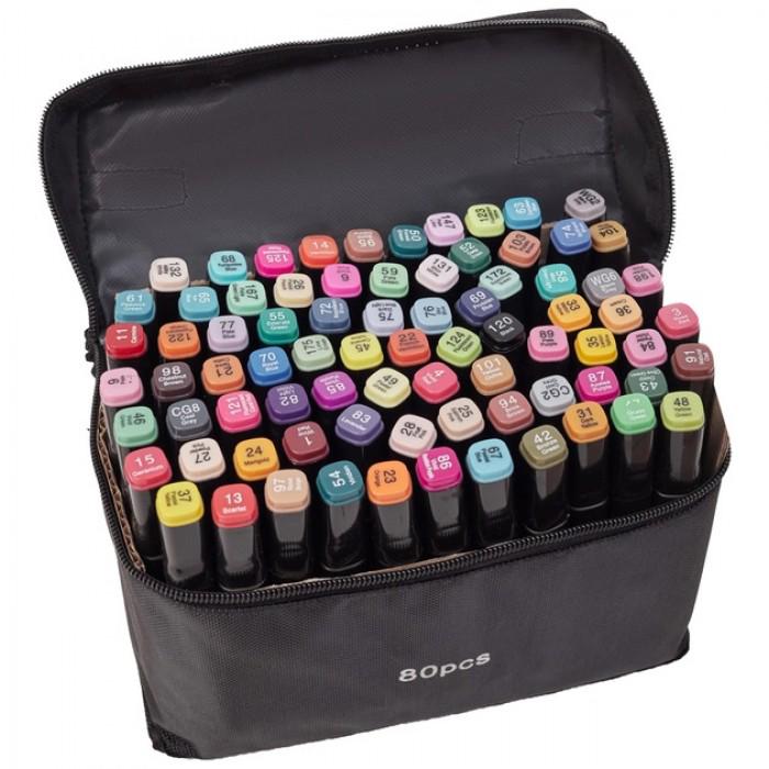 Набір скетч-маркерів Leader 80 кольорів двосторонні в чохлі
