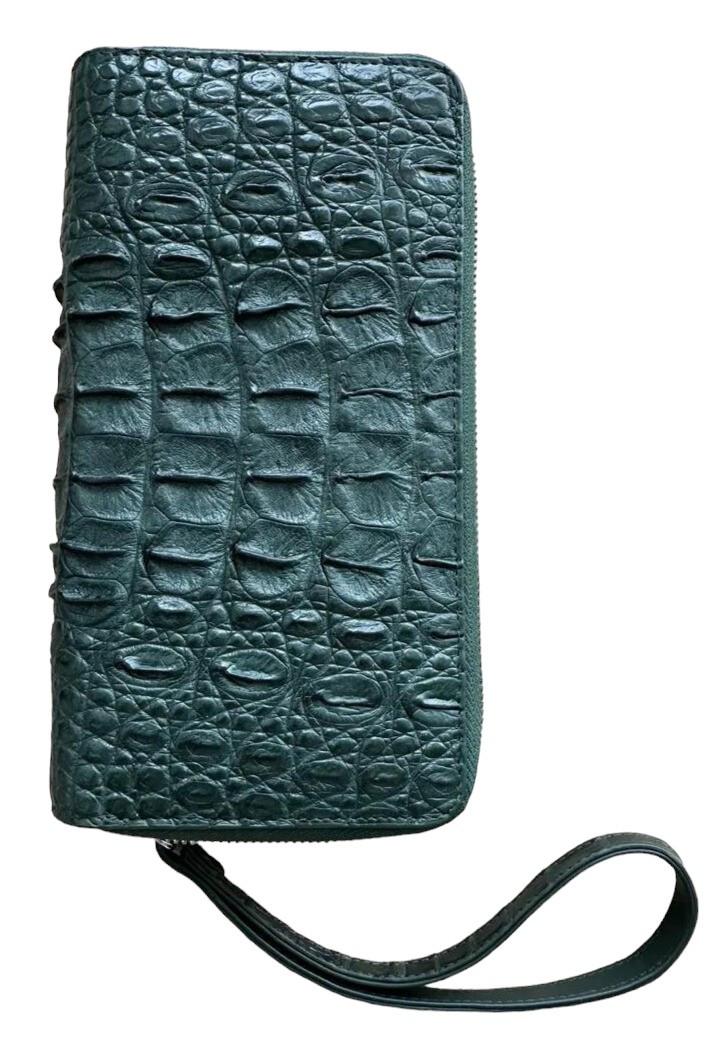 Кошелек клатч из натуральной кожи крокодила на двух молниях Зеленый Кошелек клатч из натуральной кожи крокодила на двух молниях Зеленый