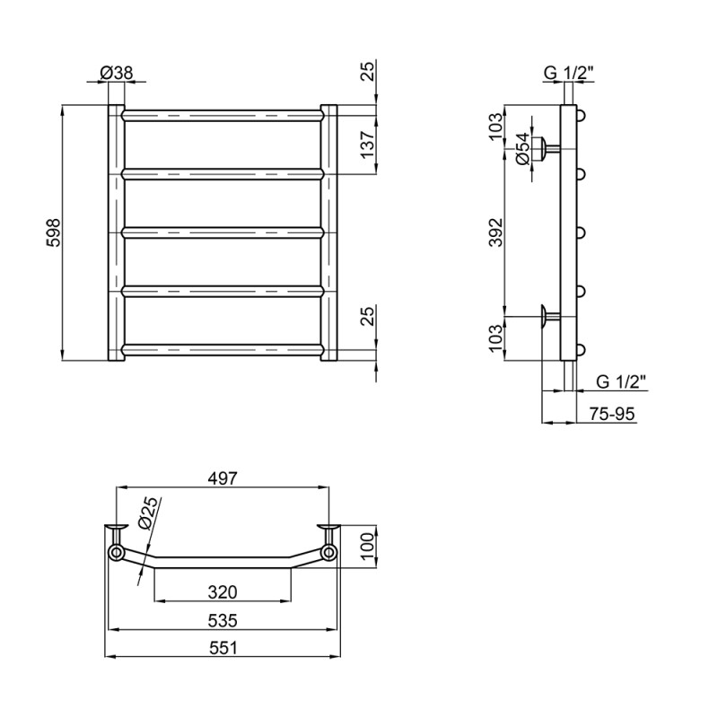 Сушарка для рушників водяна Lidz Trapezium (CRM) D38/25 500x600 мм P5 - фото 2