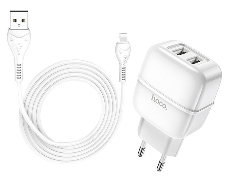 Адаптер зардяное универсальное устройство сетевое 2 USB 2.4A HOCO Lightning cable Highway C77A белый