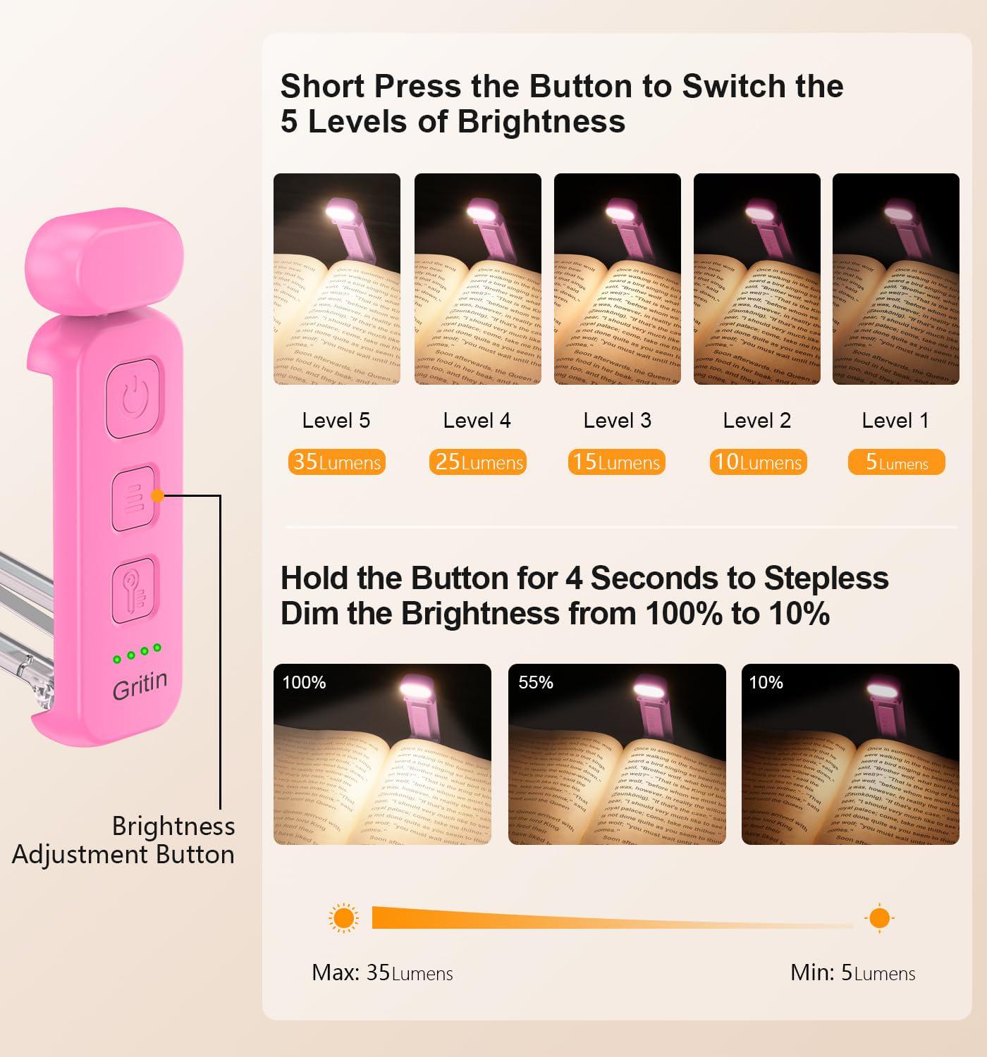 Настольная лампа для чтения аккумуляторная Gritin LED Book Light 500 mAh до 80 часов работы Pink (G1313) - фото 9 Настольная лампа для чтения аккумуляторная Gritin LED Book Light 500 mAh до 80 часов работы Pink (G1313) - фото 9