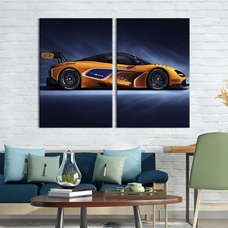 Картина на холсте Оранжевый гоночный автомобиль McLaren 165x122 см (1352-2)