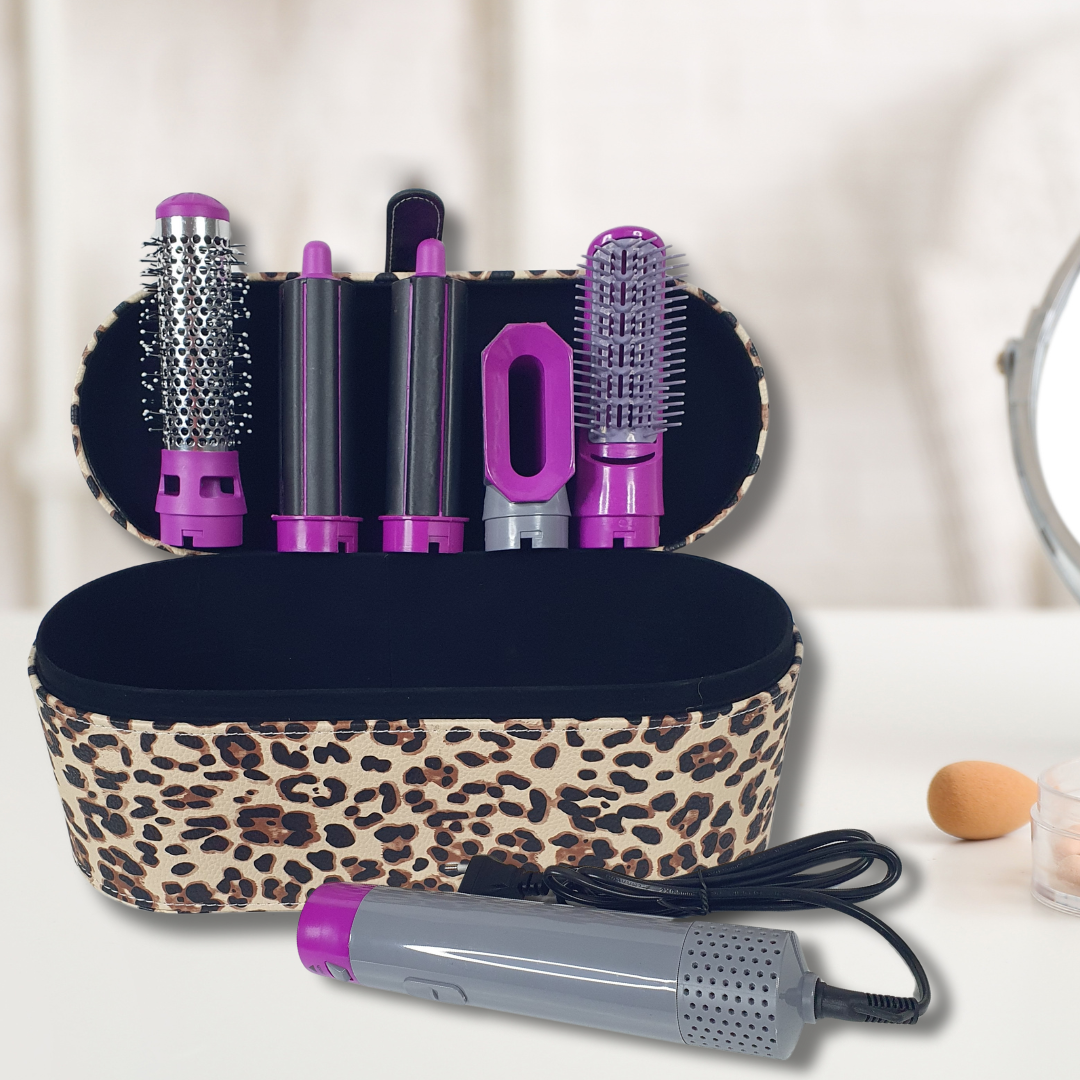 Стайлер для волос с насадками 5в1 с турбо режимом и ионизацией в кожаном кейсе (DC-51-Leopard) - фото 2 Стайлер для волос с насадками 5в1 с турбо режимом и ионизацией в кожаном кейсе (DC-51-Leopard) - фото 2