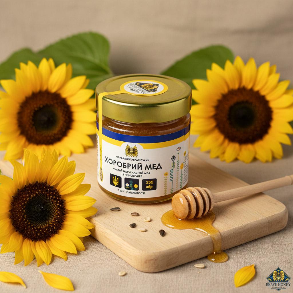 Мед соняшниковий Brave Honey 100% натуральний 320 г (brv-sn-01-320-u)