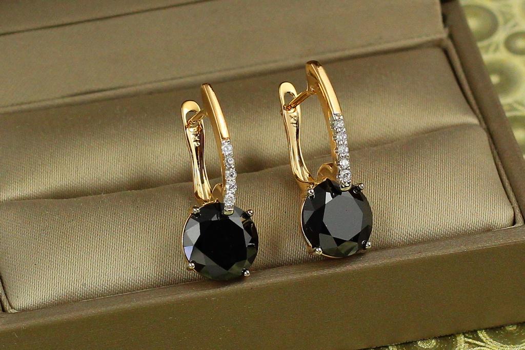 Серьги Xuping Jewelry Стрелка с родием с большим черным камнем 2,7 см Золотистый (28004497)