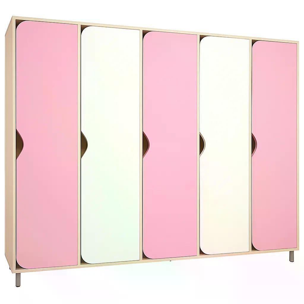Шкаф для раздевалки DS-030 5-секционный на металлических регулируемых ножках White/Pink