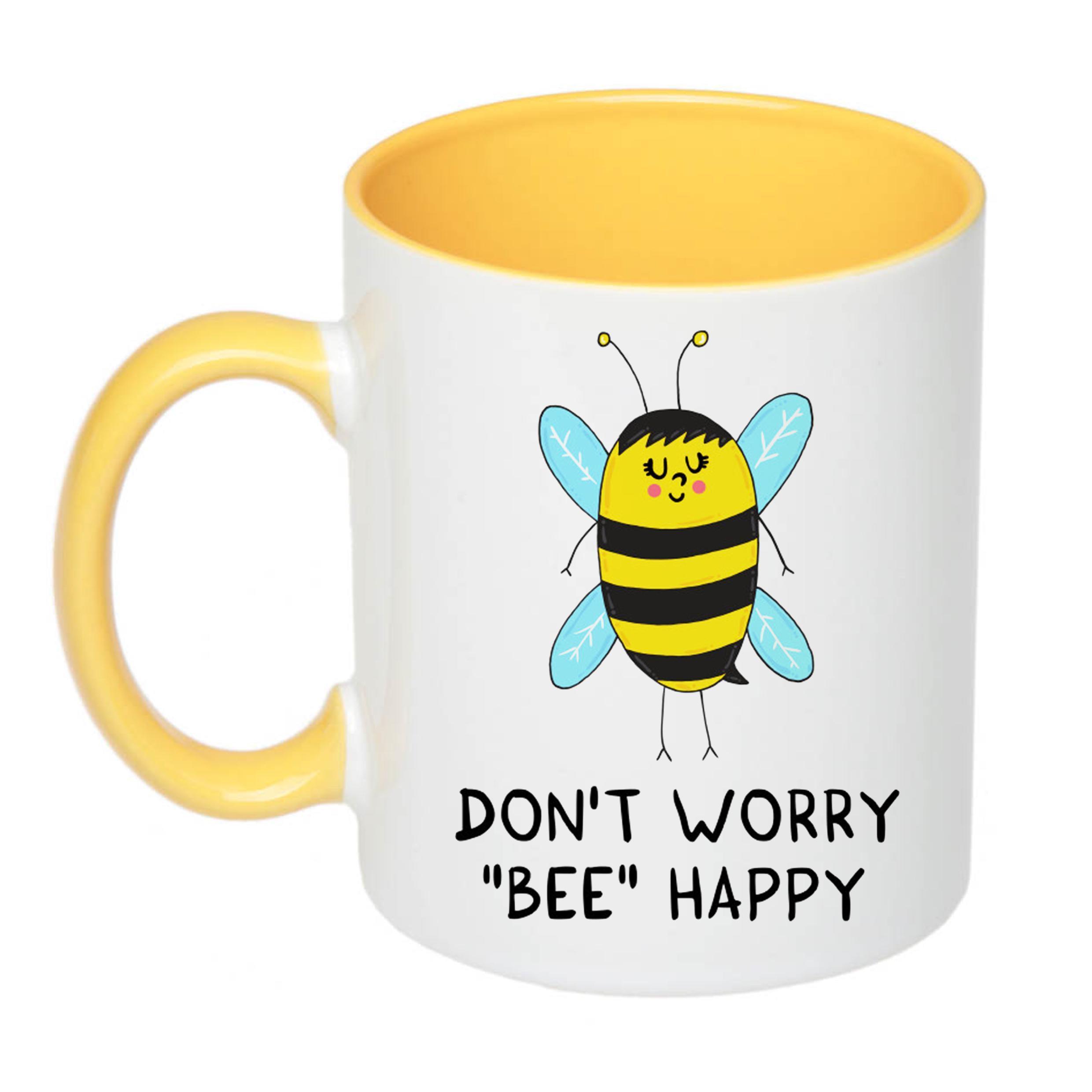 Чашка с принтом Don't worry "bee" happy 330 мл Желтый (19104)