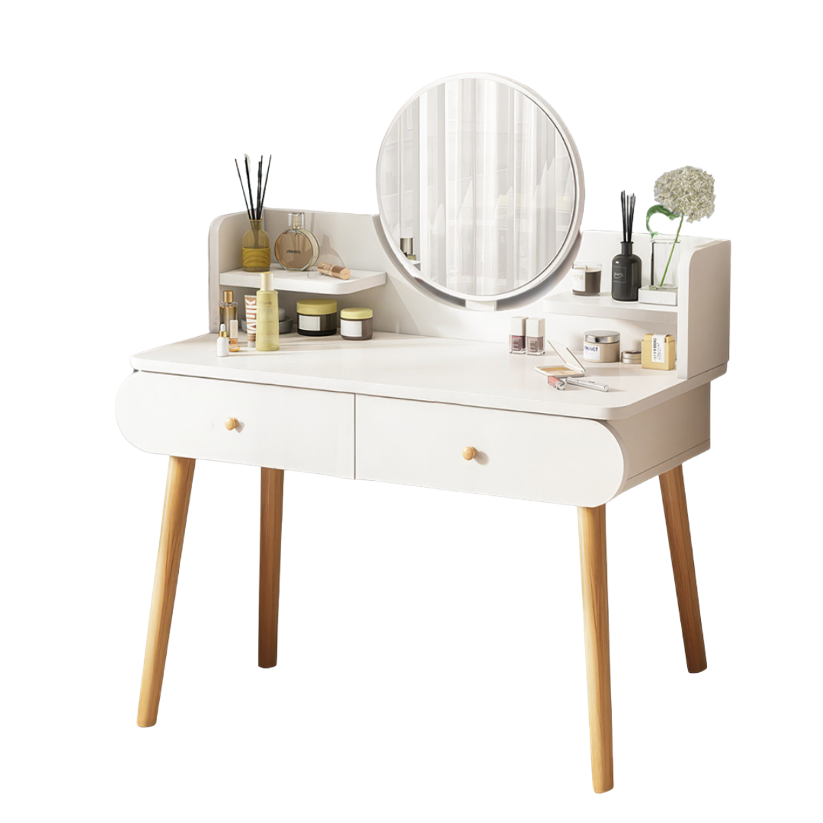 Туалетний столик з полицями та шухлядами LED-дзеркало Білий (DELW-108)