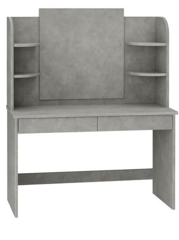 Туалетний стіл для макіяжу з двома висувними шухлядами столик із дзеркалом та поличками з ДСП Бетон (F-114B) Туалетний стіл для макіяжу з двома висувними шухлядами столик із дзеркалом та поличками з ДСП Бетон (F-114B)