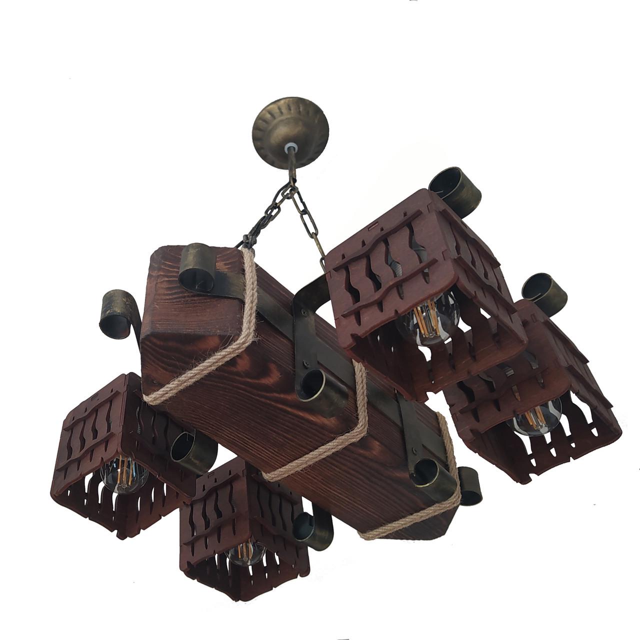 Люстра деревянная подвесная Lighthouse LPR-20108/4P Коричневый (112202)