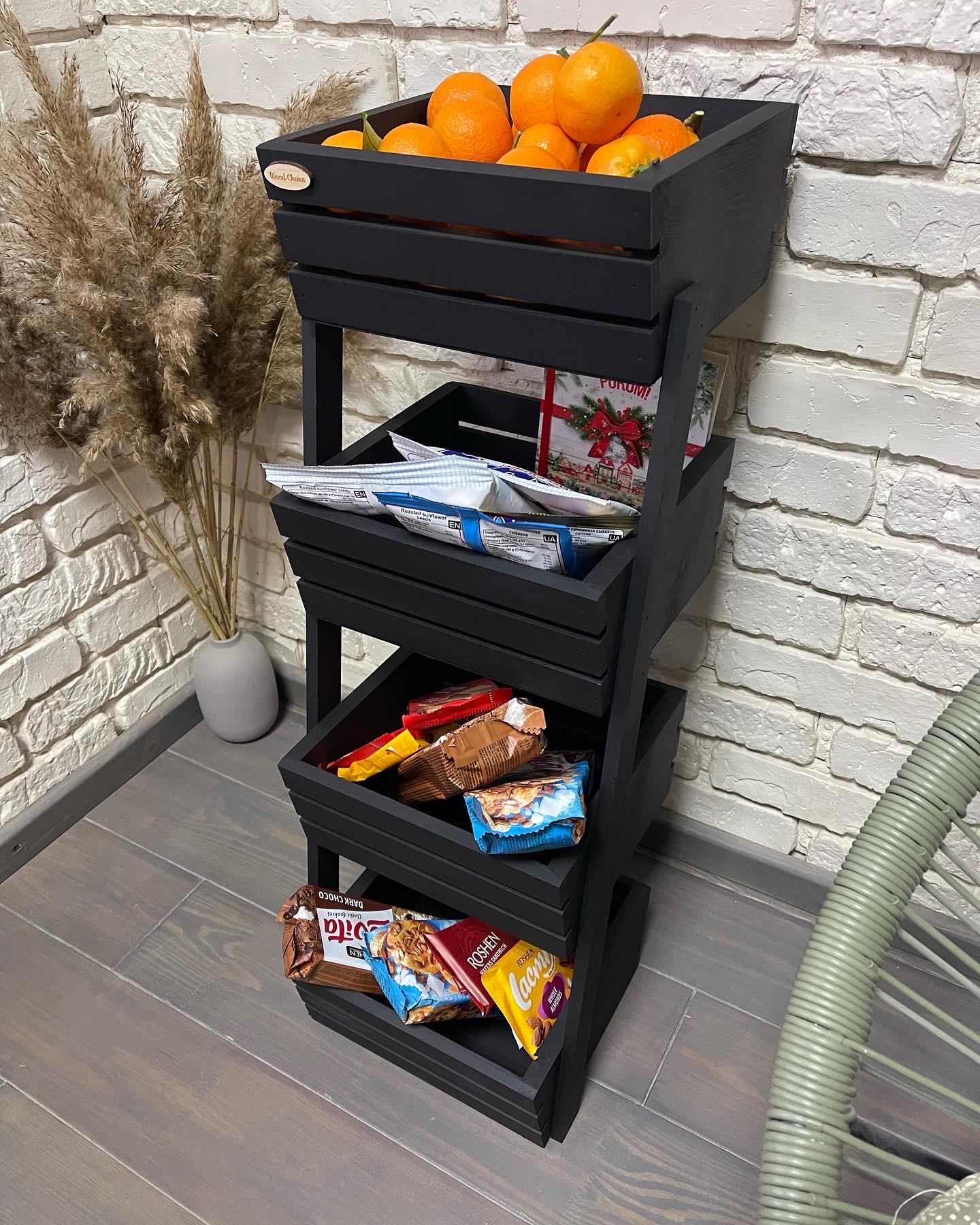 Ящик-фруктовница деревянная 4 яруса Черный (148) - фото 2