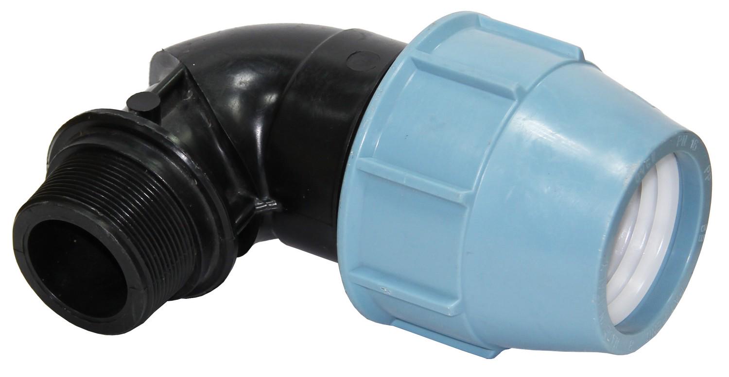 Коліно зажимне Santan КНР для поліетиленових труб із зовнішнім різьбленням d 63 мм 90° 2" (AR3528)