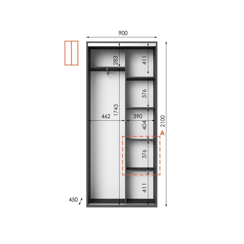 Шафа-купе Idea серія 10 дзеркало 90х45х210 см Антрацит (1145) - фото 2