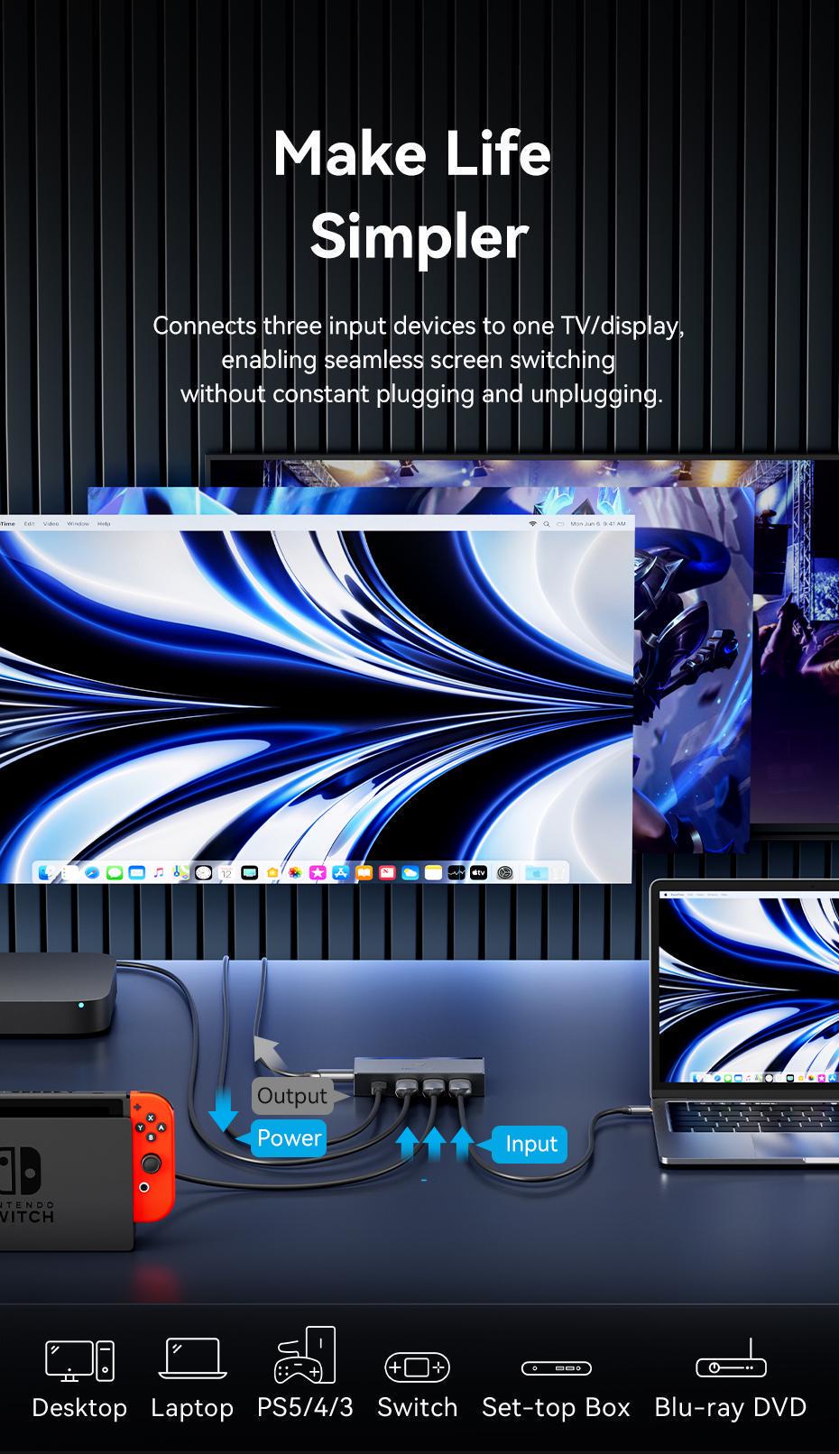 Комутатор Hdmi Vention алюмінієвий 3 1 Сірий (AKRH0) - фото 4 Комутатор Hdmi Vention алюмінієвий 3 1 Сірий (AKRH0) - фото 4