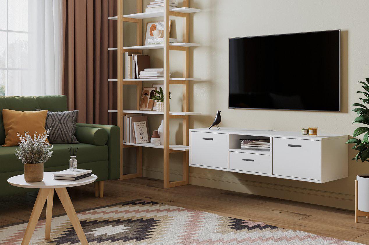 Тумба под телевизор Sanro с ящиком и 2 дверками 1285х320х400 мм Бетон стайл (Seul) - фото 2