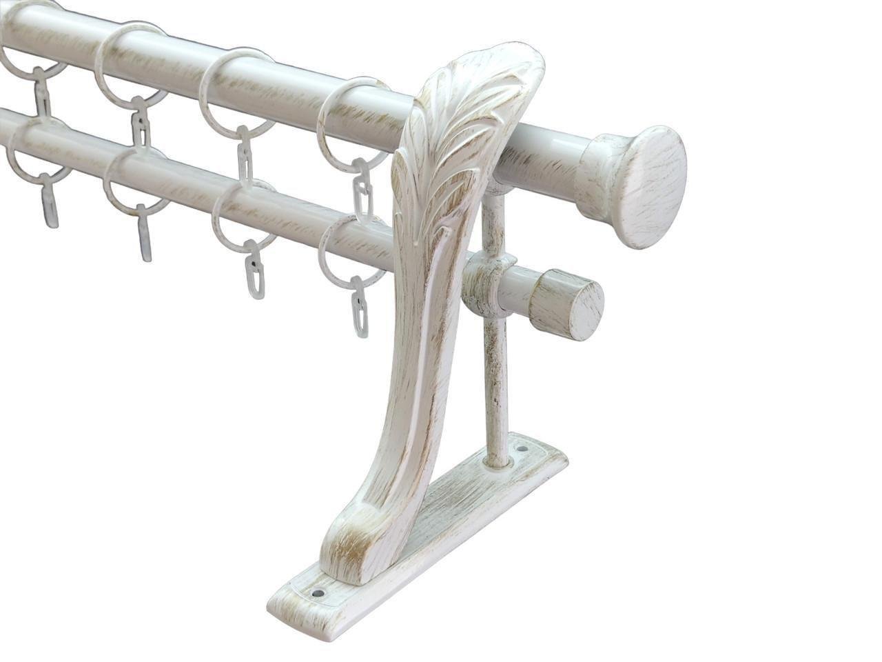 Карниз металевий Orvit Дуо дворядний Ретро гладка труба 25/19 мм 170 см Біле золото