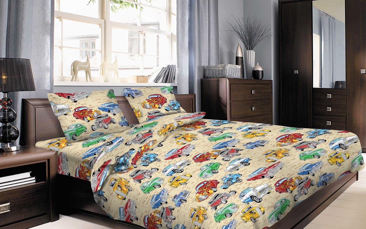 Комплект постельного белья Zastelli 6131 Тачки бязь евро 200х220 Кремовый