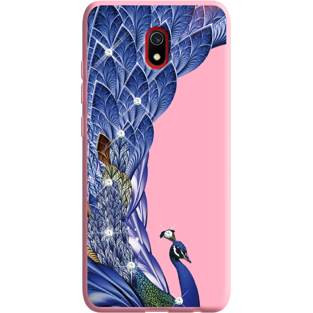 Чехол Boxface Xiaomi Redmi 8A Павлин со стразами Розовый силикон (38341-rs7-38675)