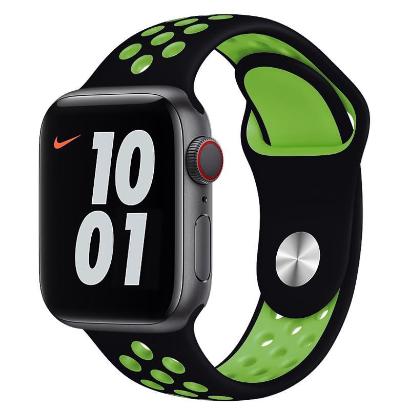 Ремінець для Apple Watch 42-44 mm Nike Sport Band Black/Green (29caa1-878)