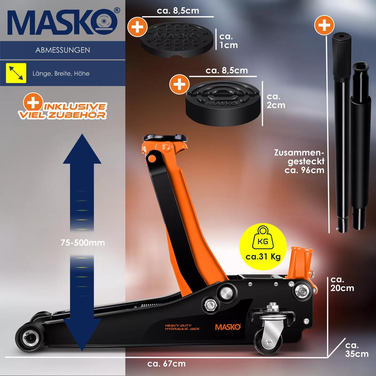 Домкрат гидравлический автомобильный MASKO с маневровым домкратом 3 т Оранжевый - фото 3