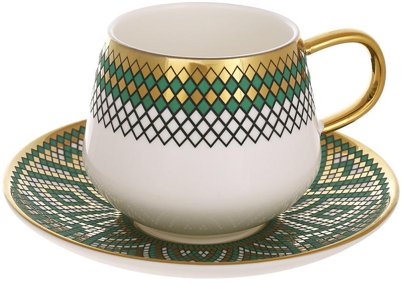 Чайный фарфоровый сервиз Emerald Mosaic 6 чашек с блюдцами 250 мл