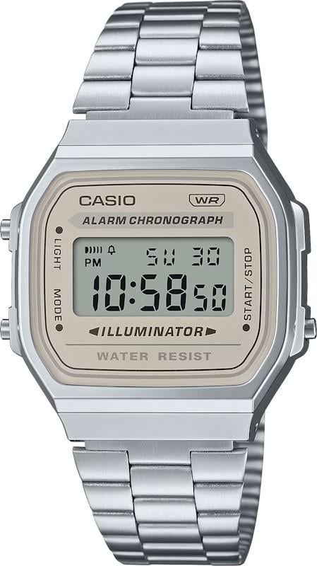 Мужские часы Casio A168WA-8A, секундомер, бежевый циферблат