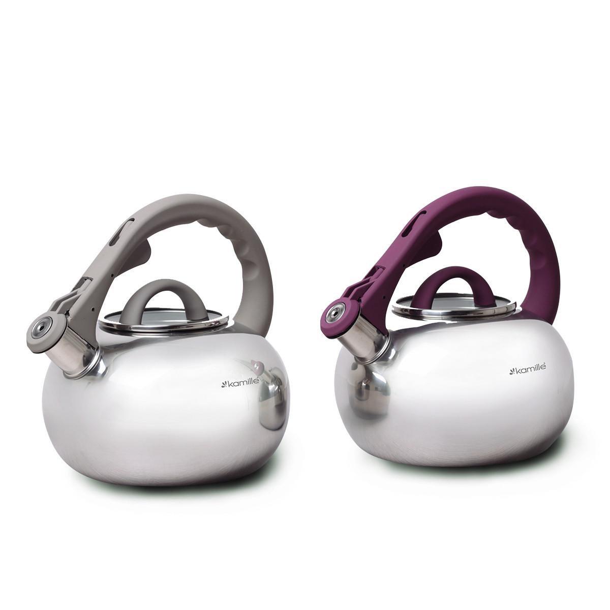 Чайник Kamille KM-0687A из нержавеющей стали со свистком и стеклянной крышкой 2,8 л Фиолетовый (29-84-0687AFL) - фото 2