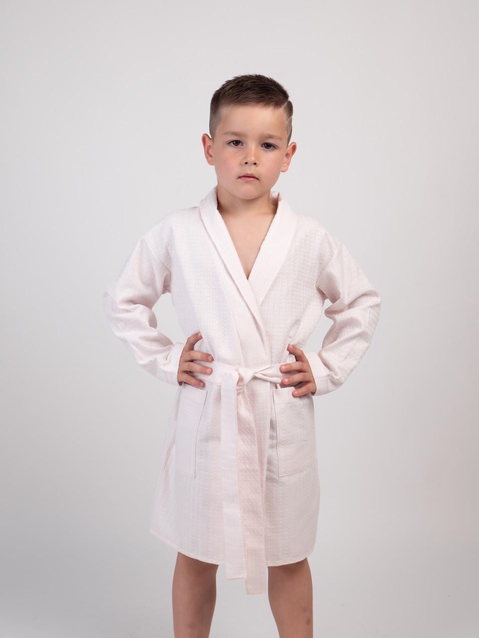 Дитячий вафельний халат Luxyart Kids Robe для хлопчиків р. 34-36 100% бавовна Рожевий (LM-188)