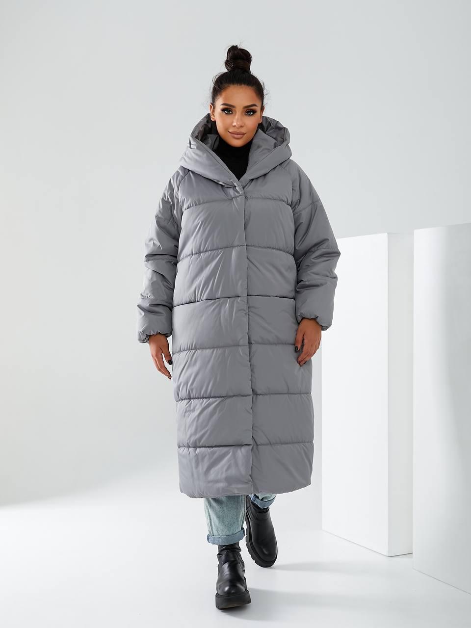 Пальто-пуховик длинное на кнопках Аiza А521 р. 54-56 Серый - фото 4 Пальто-пуховик длинное на кнопках Аiza А521 р. 54-56 Серый - фото 4