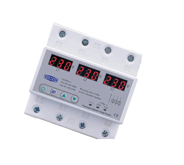 Реле напруги 3-х фазний 4-х полюсний пристрій захисту від перенапруги на DIN рейку 220В до 63А із LED дисплеєм Tomzn