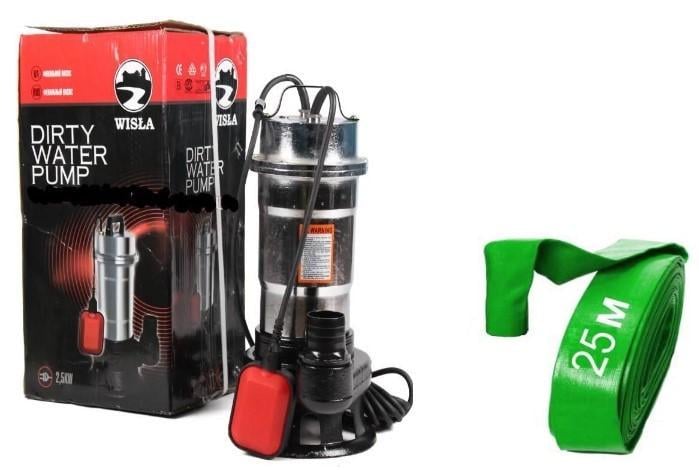 Насос фекальный Wisla WQS 2-2.5 хромированный чугун/нержавейка для грязной воды/фекалий/сливных ям с поплавком шланг 25 м (30490470)