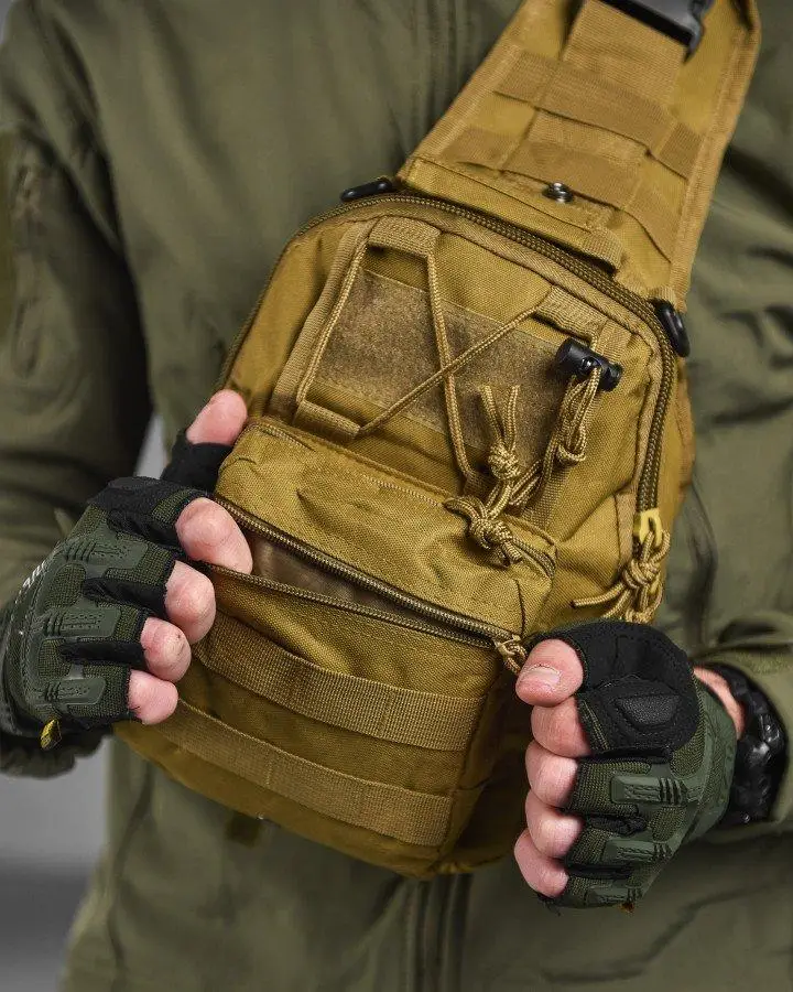 Рюкзак тактичний однолямковий Tactical із системою MOLLE 5 л Койот (095 coyote) - фото 8
