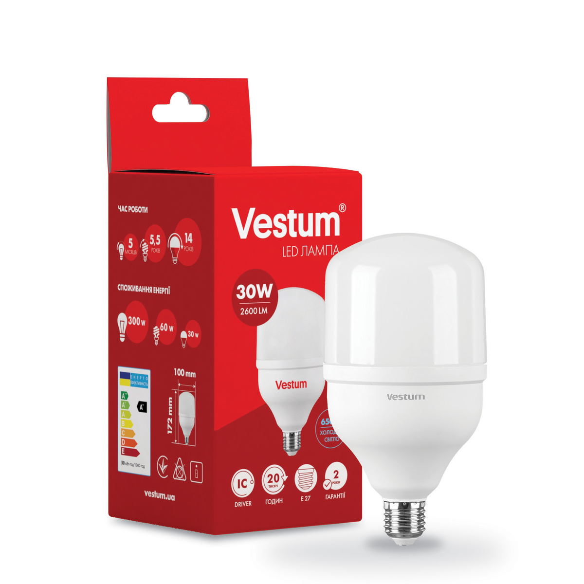 Світлодіодна лампа Vestum T115 30W 6500K 220V E27 (1-VS-1602)