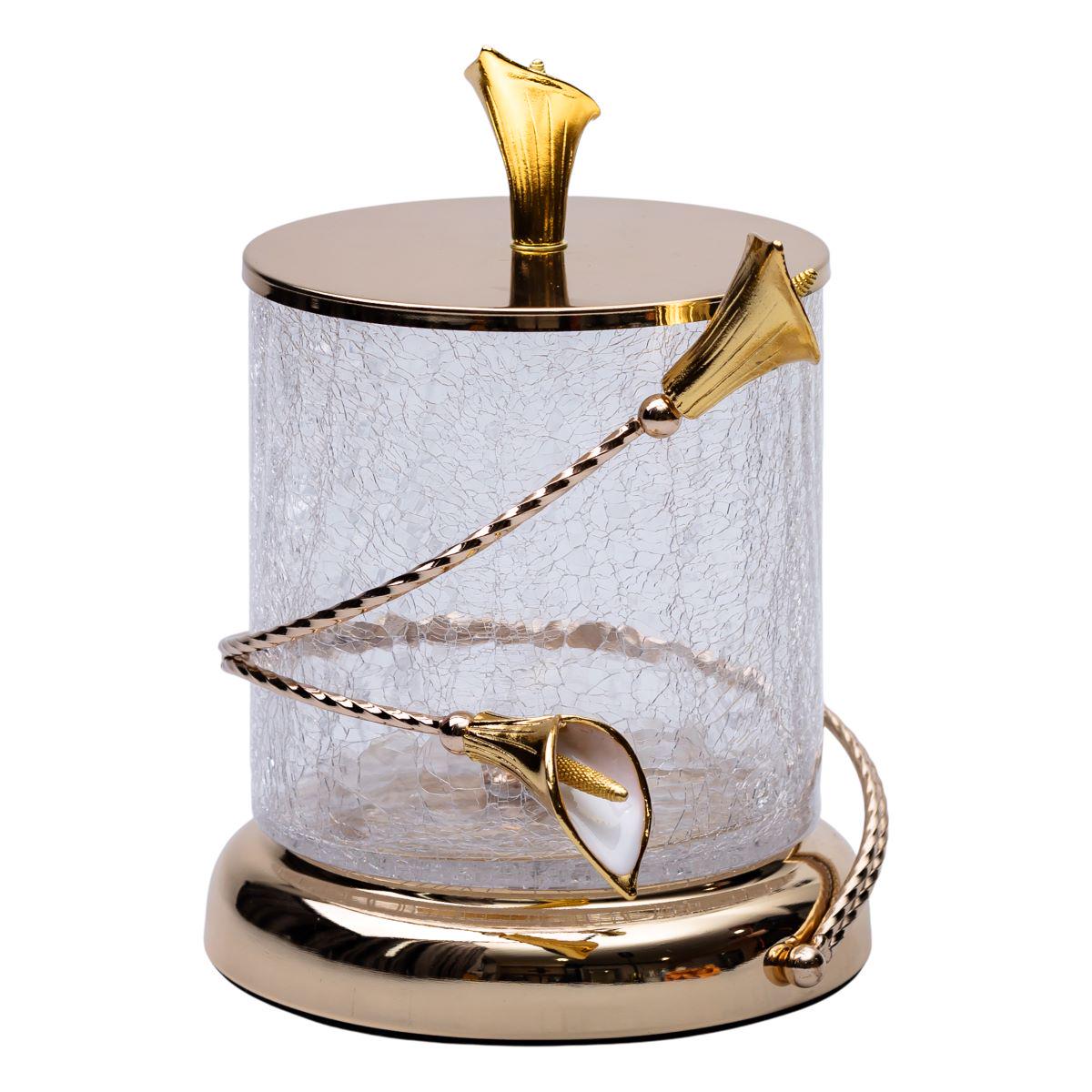 Цукерниця скляна з квітковим металевим декором з кришкою 14x20 см (6986) - фото 2