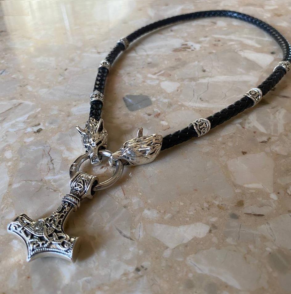 Кольє шнур LITAURS з рунами та кулоном молот Тора (250303) - фото 2