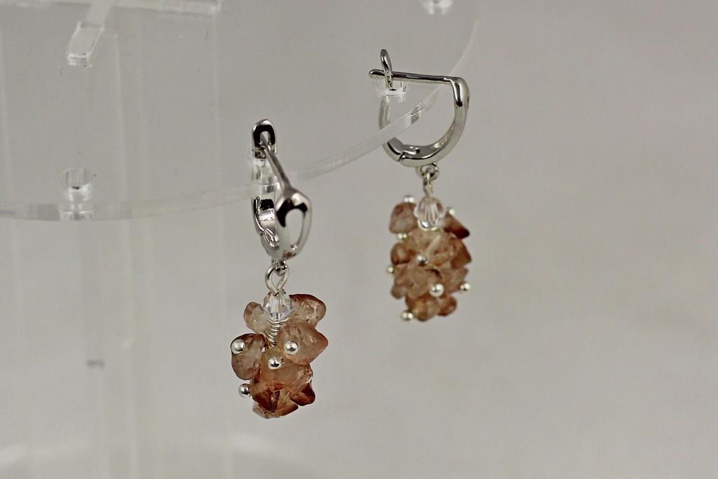 Серьги подвески гроздь горный хрусталь тонированный 3,6 см Серебристый (31465843)