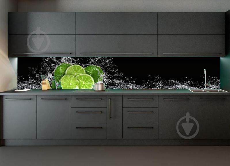 Наклейки кухонный фартук Zatarga "Лаймы и брызги воды " 650х2500 мм Черный (Z180252/1)