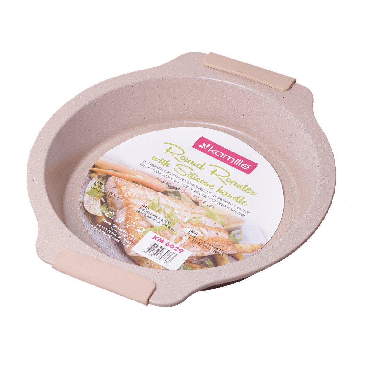 Форма для запекания Kamille 37х34 см с антипригарным покрытием мрамор и силиконовыми ручками Бежевый KM-6029B